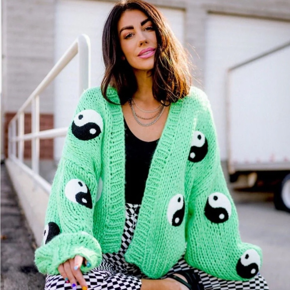 Dressed in LALA Vibrant Green Yin Yang Cardigan